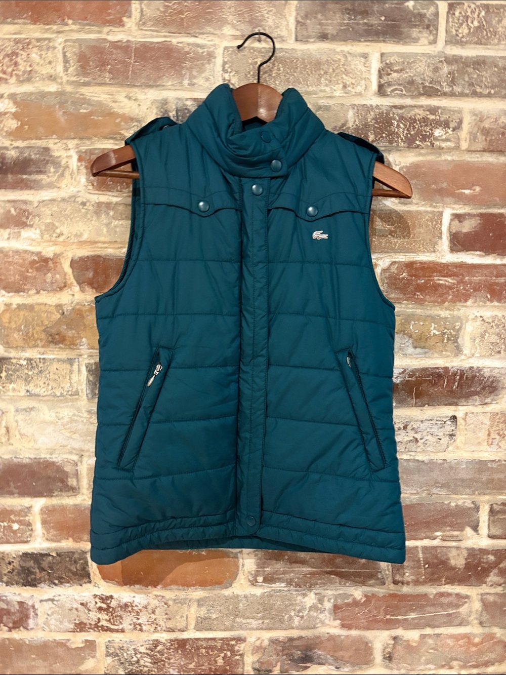 Lacoste Teal Quilted Sleeveless Puffer Vest
